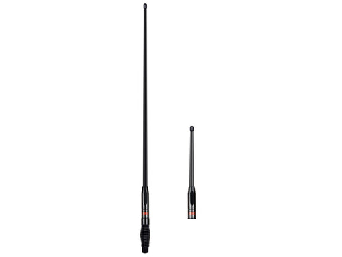 GME AE4705BTP (Twin Pack)  1.2m Colinear Antenna, HD Barrel spring, Black, 6.6 dBi gain Whip. PLUS AE4704B 2.1dBi gain Whip