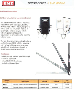 GME MB042B BLACK. UHF FOLD DOWN ANTENNA MOUNTING BRACKET